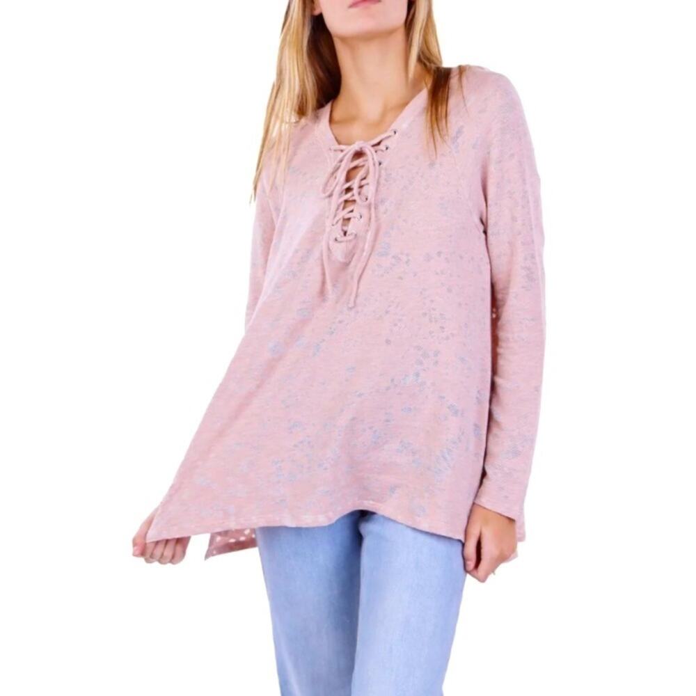 Anthropologie Maronie Blush Lace Front Hoodie Swing Top Size Medium